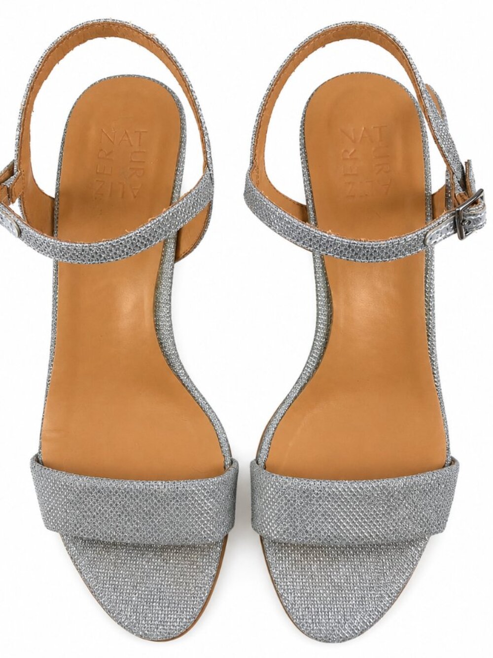 Naturalizer Alize Silver Glitter Ankle Strap Block Heel Sandals Women’s 8